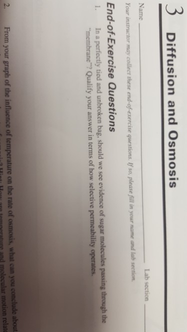 Solved 3 Diffusion and Osmosis Lab section Name Your | Chegg.com