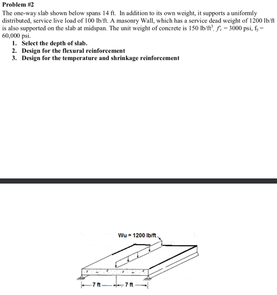Solved Problem #2 The one-way slab shown below spans 14 ft. | Chegg.com
