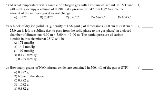 Solved 1) At what temperature will a sample of nitrogen gas | Chegg.com