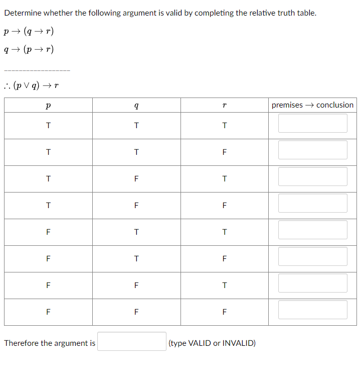 Solved Determine whether the following argument is valid by | Chegg.com