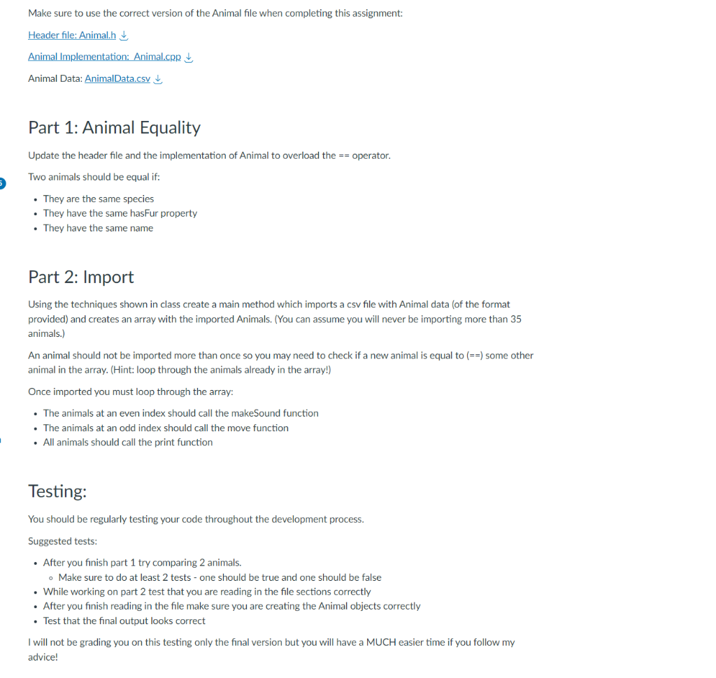 Solved C++ please Header file: Animal.h #ifndef | Chegg.com