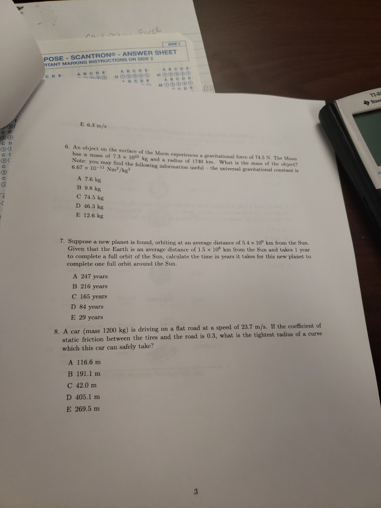 Solved SIDE POSE SCANTRON ANSWER SHEET RTANT MARKING