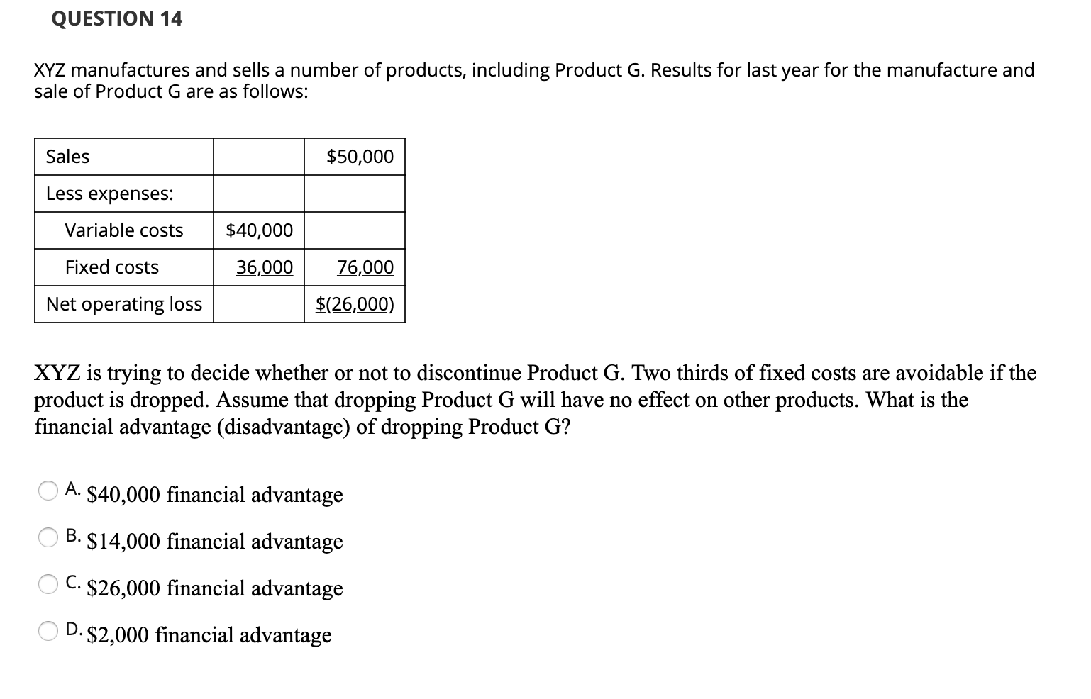 Solved QUESTION 14 XYZ manufactures and sells a number of | Chegg.com