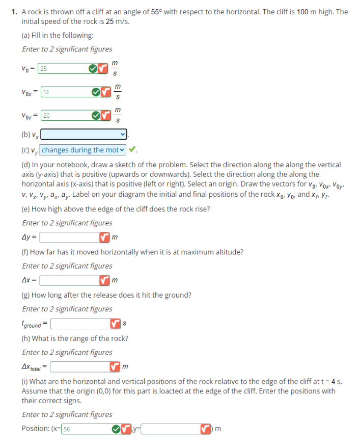 Solved A rock is thrown off a cliff at an angle of 55∘ with | Chegg.com