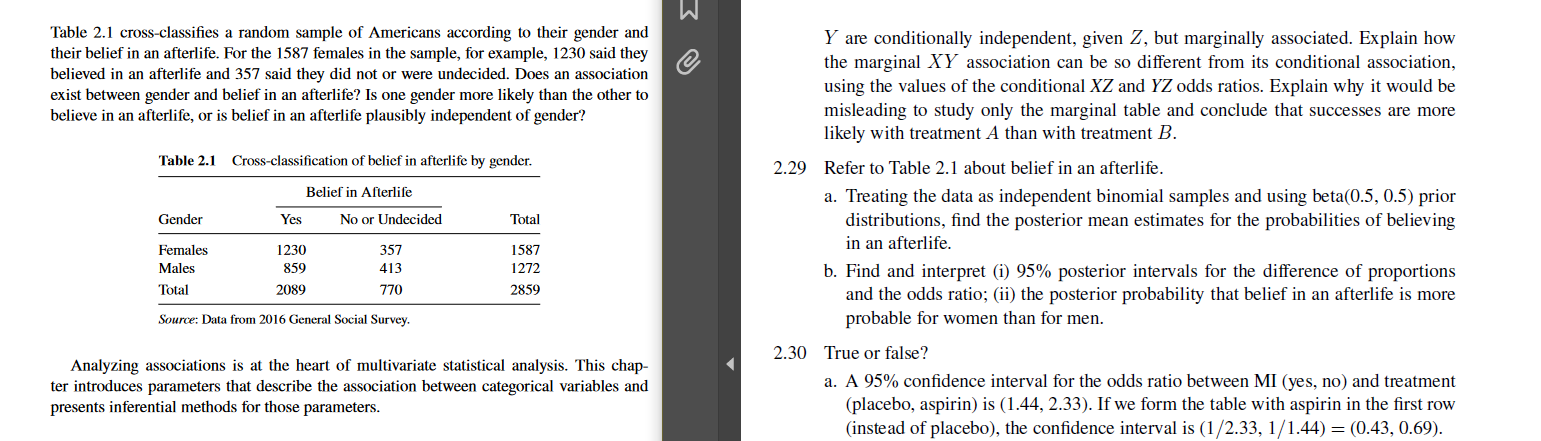 Question 2 29 Of Intro To Categorical Data Analysis Chegg Com