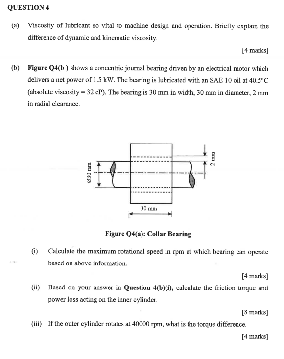 Solved QUESTION 4 (a) Viscosity of lubricant so vital to | Chegg.com