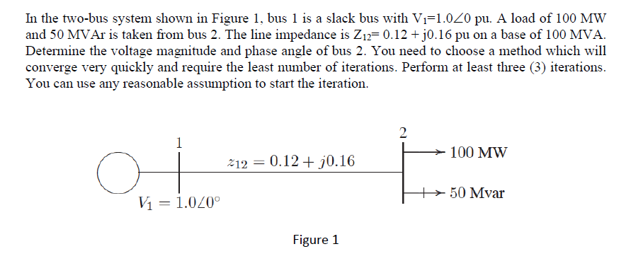 Solved In the two-bus system shown in Figure 1, bus 1 is a | Chegg.com