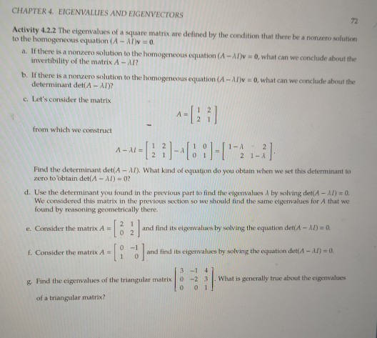 Solved CHAPTER 4. EIGENVALUES AND EIGENVECTORS Activity | Chegg.com