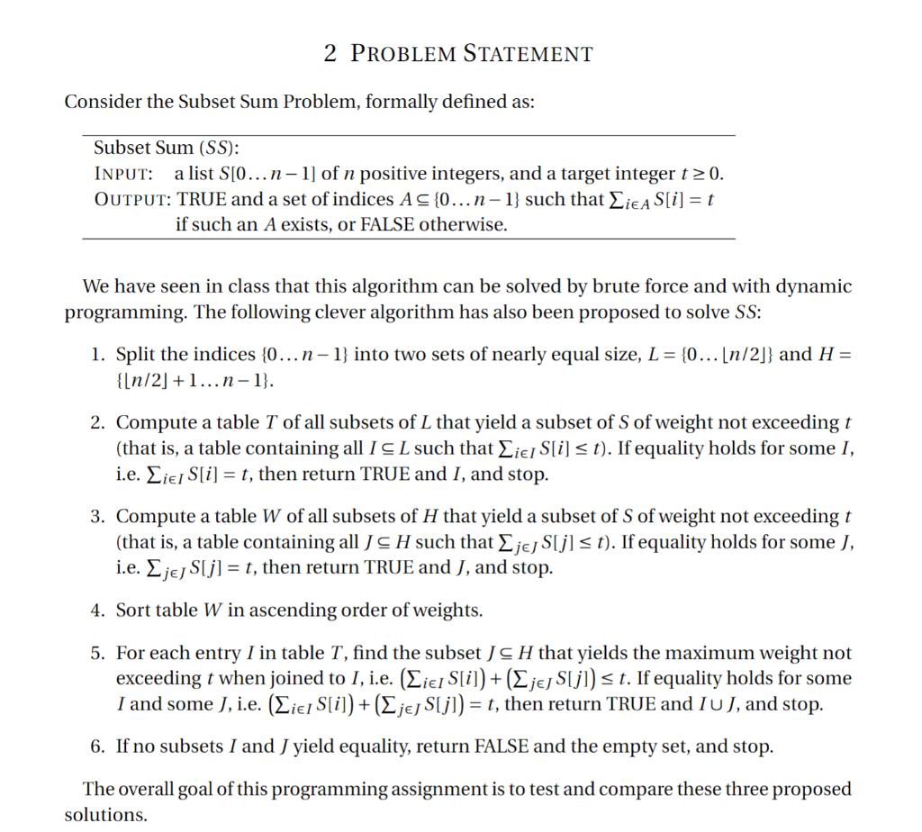 2 Problem Statement Consider The Subset Sum Proble Chegg Com