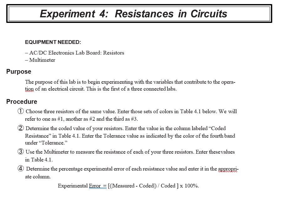 Solved EQUIPMENT NEEDED: - AC/DC Electronics Lab Board: | Chegg.com