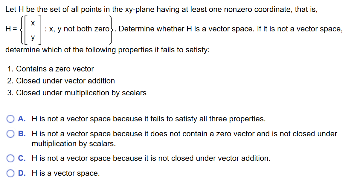 Solved Let H be the set of all points in the xyplane having
