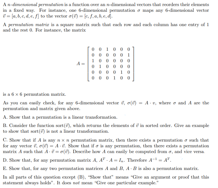 Solved A n dimensional permutation is a function over an Chegg