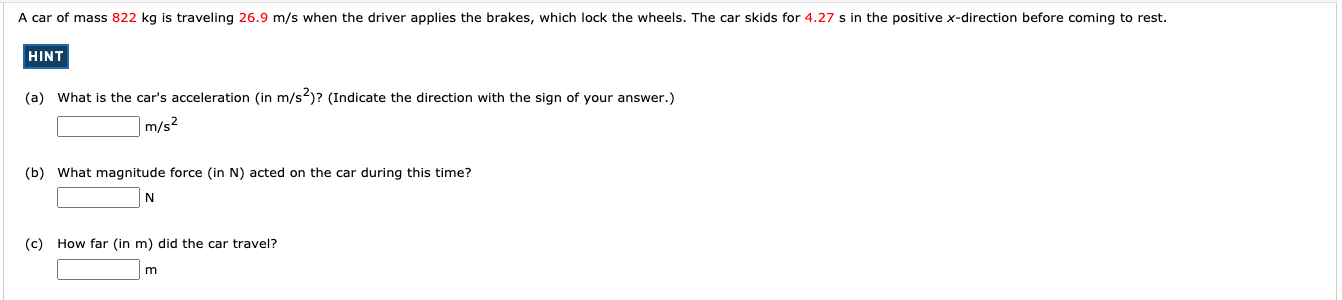 Solved A car of mass 822 kg is traveling 26.9 m/s when the | Chegg.com