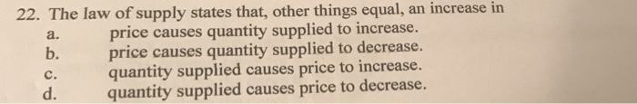 Solved 22. The Law Of Supply States That, Other Things | Chegg.com