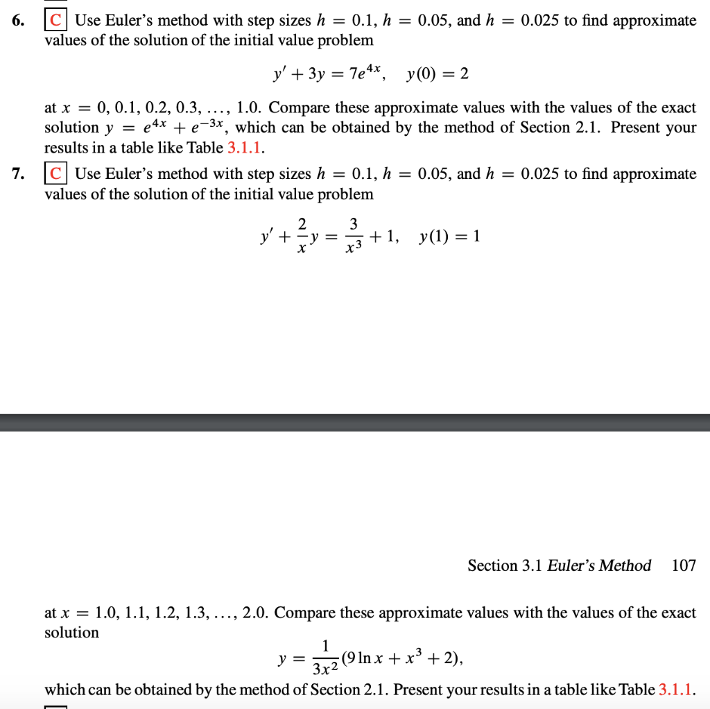 Solved 6. C Use Euler's Method With Step Sizes H = 0.1, H = | Chegg.com