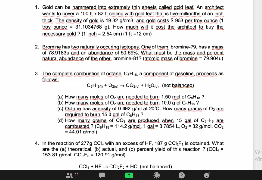 Solved 1. Gold can be hammered into extremely thin sheets