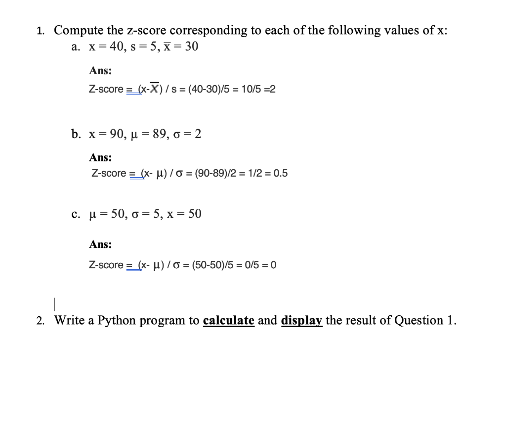 Solved 1. Compute the z-score corresponding to each of the | Chegg.com
