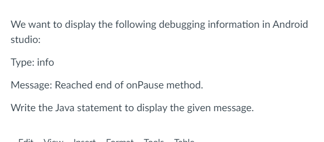 Solved We want to display the following debugging | Chegg.com