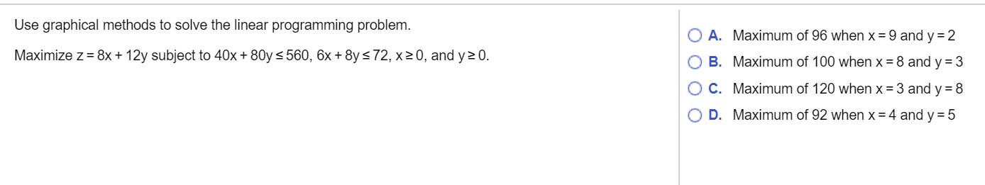 Solved Use graphical methods to solve the linear programming | Chegg.com