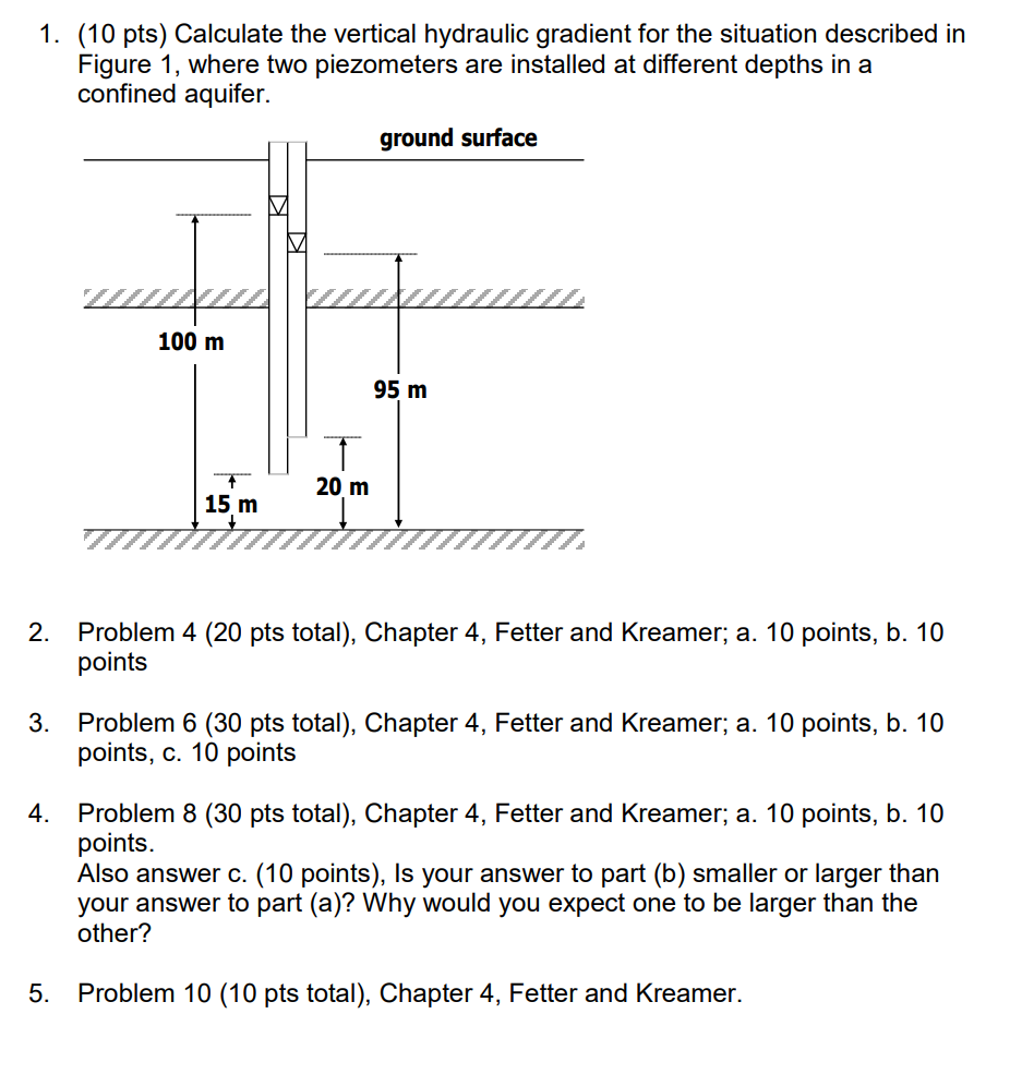 Solved 1 10 Pts Calculate The Vertical Hydraulic Gradient