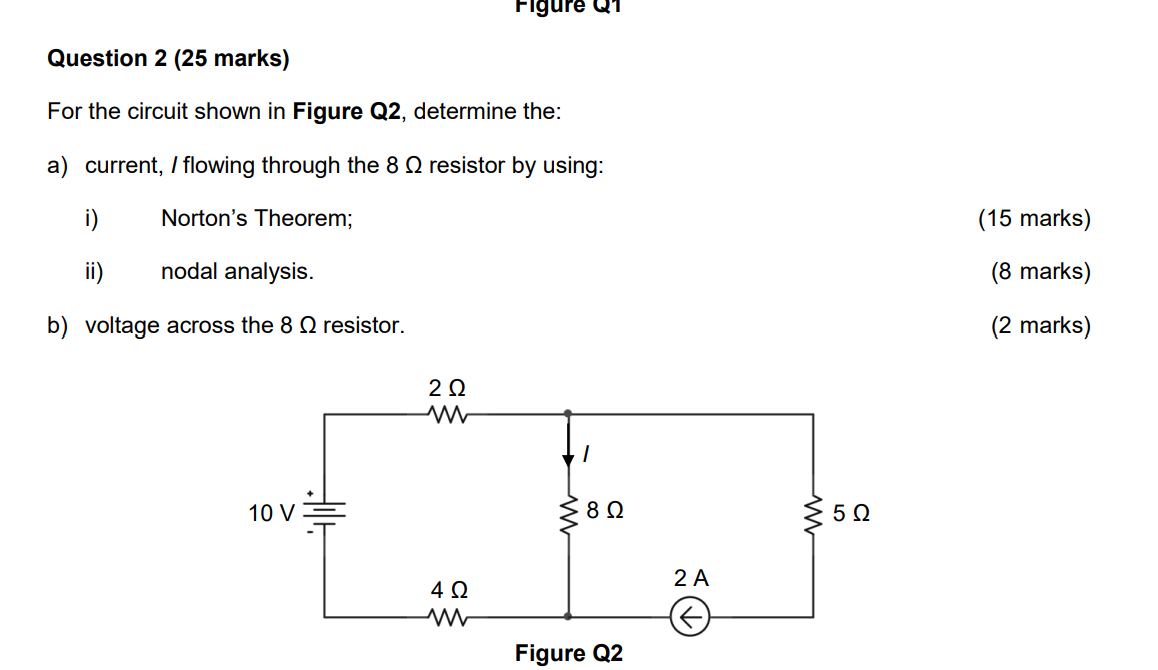 Solved Figure Q1 Question 2 (25 marks) For the circuit shown | Chegg.com