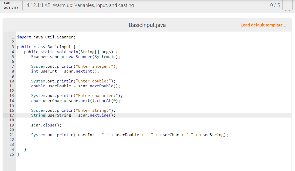Solved import java.util.Scanner;public class BasicInput | Chegg.com