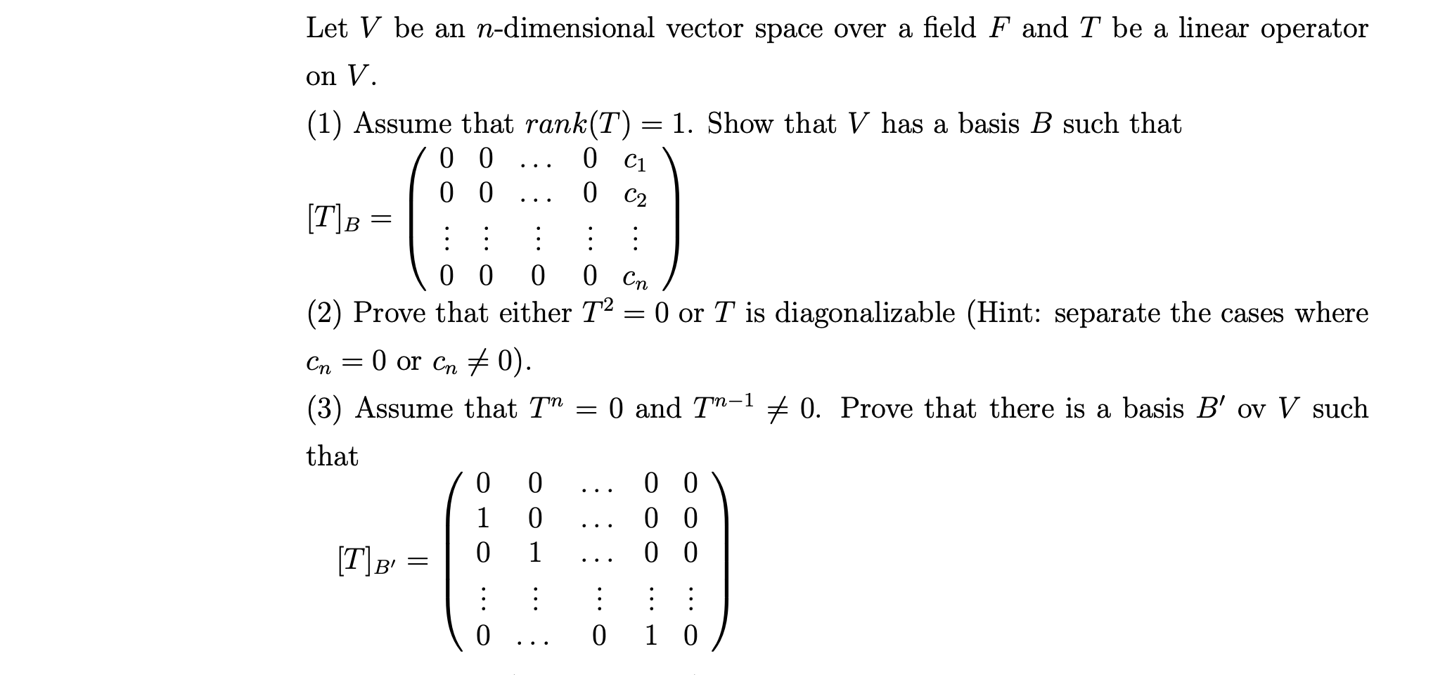 Solved Let V be an ndimensional vector space over a field F