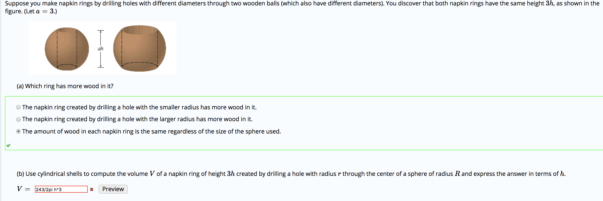Solved Suppose you make napkin rings by drilling holes with