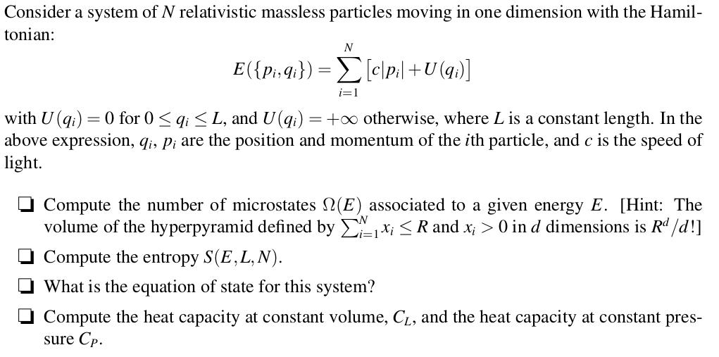 Consider A System Of N Relativistic Massless Chegg Com