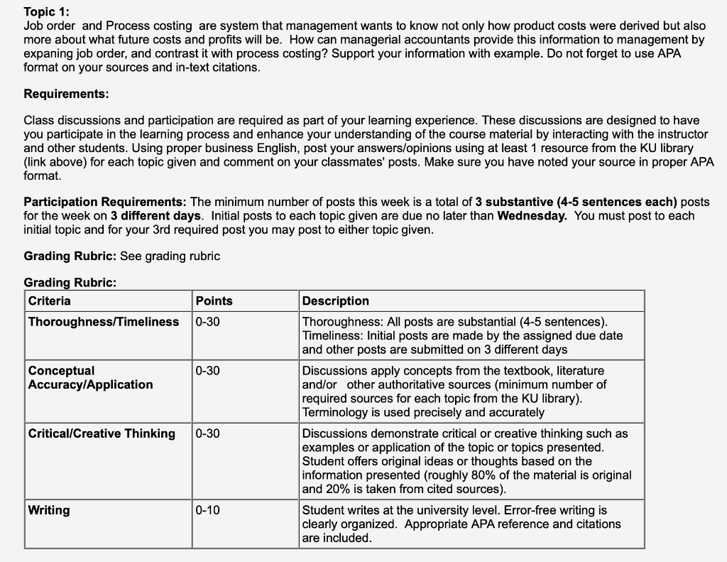 Topic 1: Job order and Process costing are system | Chegg.com