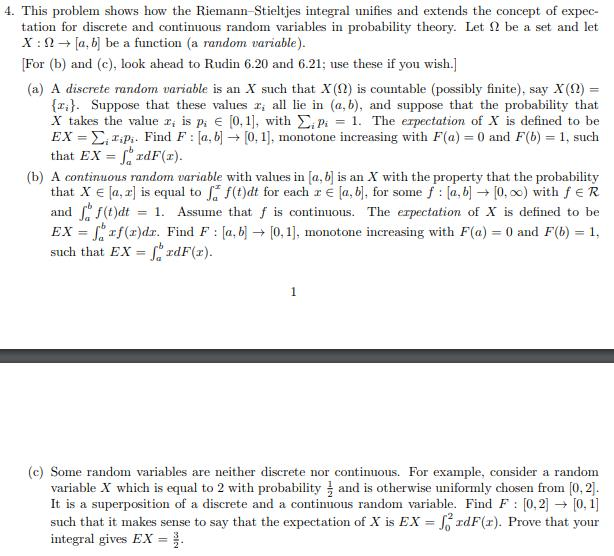 4. This Problem Shows How The Riemann-Stieltjes | Chegg.com