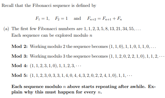 Solved Recall that the Fibonacci sequence is defined by | Chegg.com