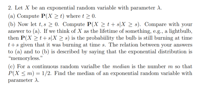 Solved 2. Let X be an exponential random variable with | Chegg.com