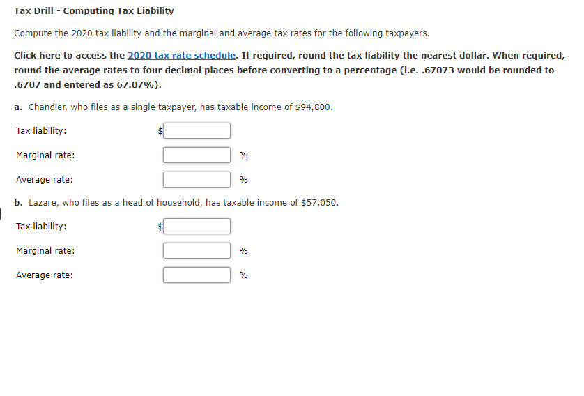 Solved Tax Drill - Computing Tax Liability Compute the 2020 | Chegg.com