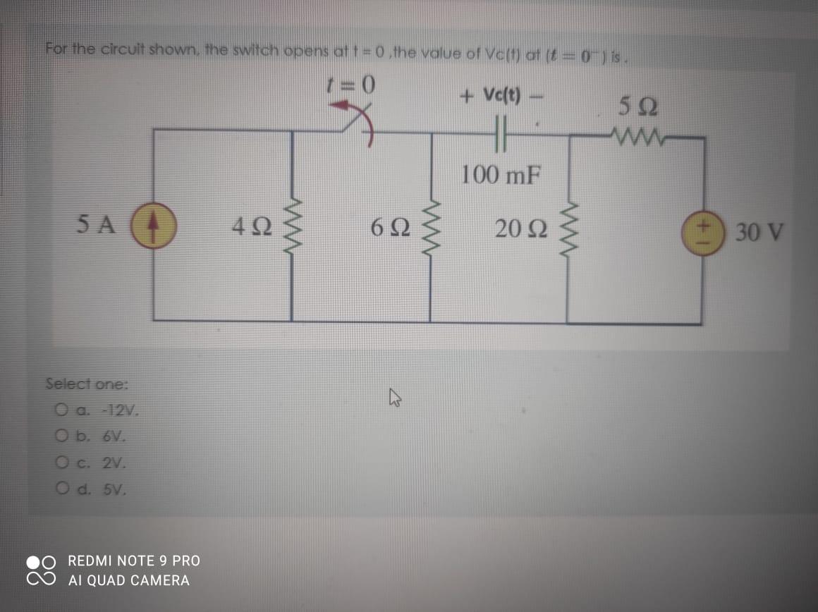 Solved For the circuit shown, the switch opens at t = 0,the | Chegg.com