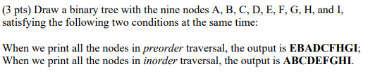 Solved (3 pts) Draw a binary tree with the nine nodes A, B, | Chegg.com