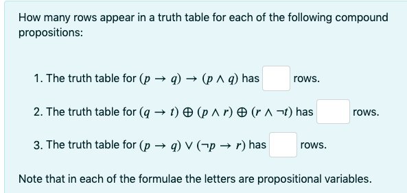 Solved How many rows appear in a truth table for each of the | Chegg.com