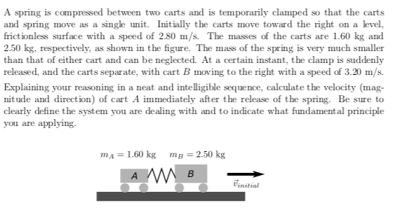 Solved A spring is compressed between two carts and is | Chegg.com