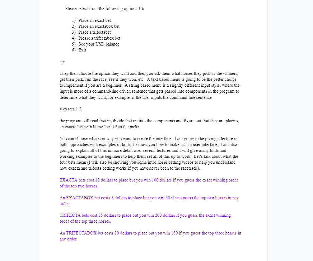 Solved To emulate the horse race I have written a class for