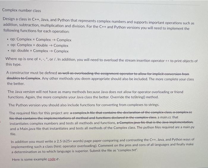 Solved Complex number class Design a class in C++, Java, and | Chegg.com