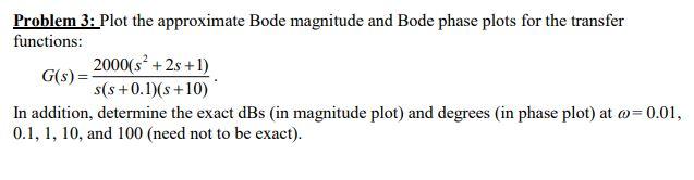 Solved Problem 3: Plot the approximate Bode magnitude and | Chegg.com