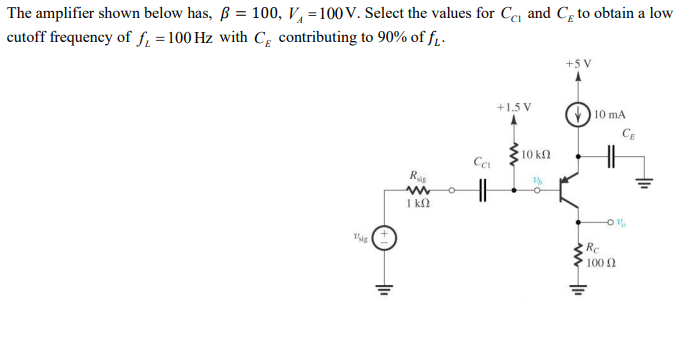 Solved The amplifier shown below has, ß = 100, V2 = 100V. | Chegg.com