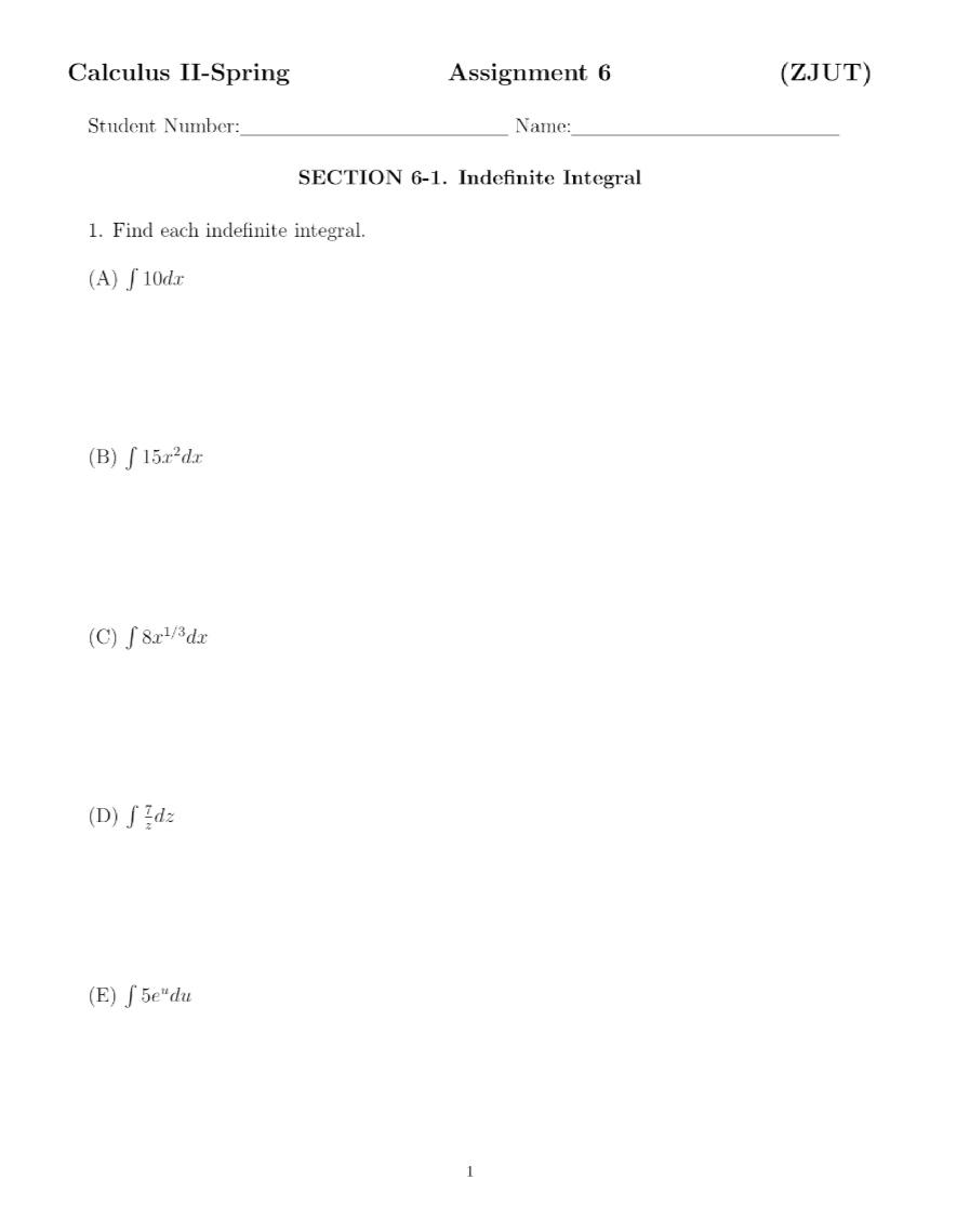 Solved Calculus II-Spring Assignment 6 (ZJUT) Student | Chegg.com