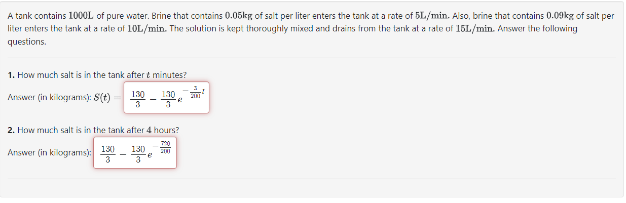 Solved A tank contains 1000 L of pure water. Brine that | Chegg.com