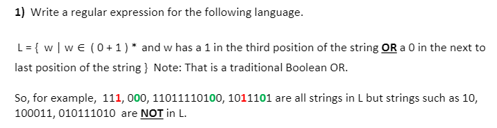 Solved 1) Write a regular expression for the following | Chegg.com