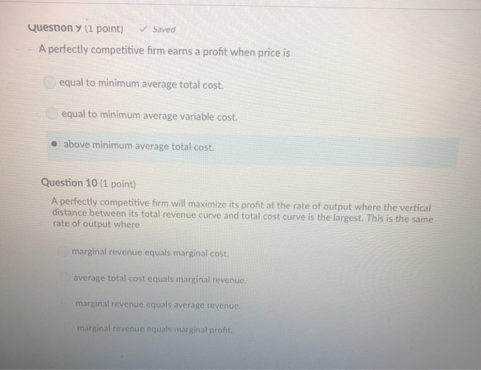 Solved Quesiony 1 point) Saved A perfectly competitive firm | Chegg.com