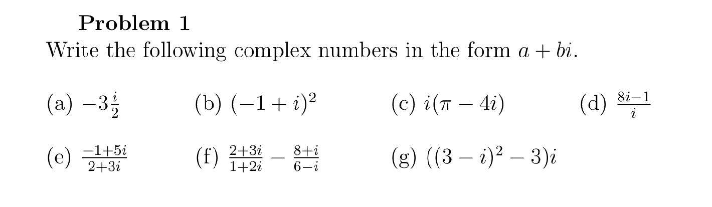 Solved Problem 1 Write The Following Complex Numbers In The | Chegg.com