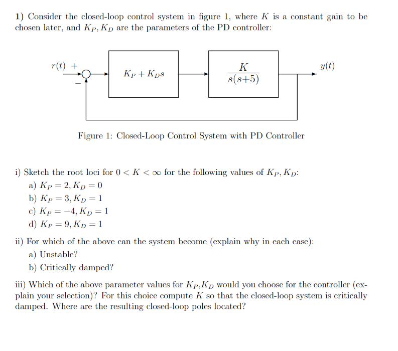 Solved 1) Consider the closed-loop control system in figure | Chegg.com