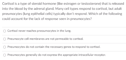 Solved Cortisol is a type of steroid hormone (like estrogen | Chegg.com