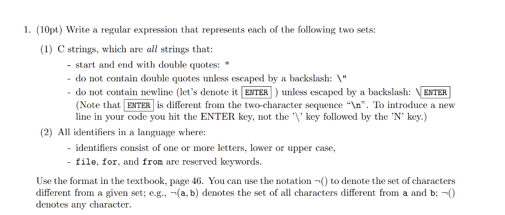 Solved 1. (10pt) Write a regular expression that represents | Chegg.com
